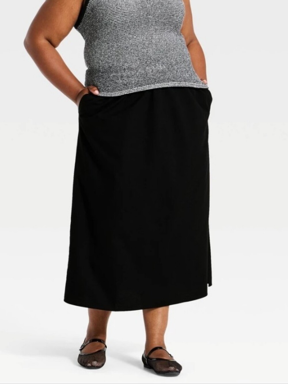 a new day Black A-Line Drawstring Waist Midi Skirt